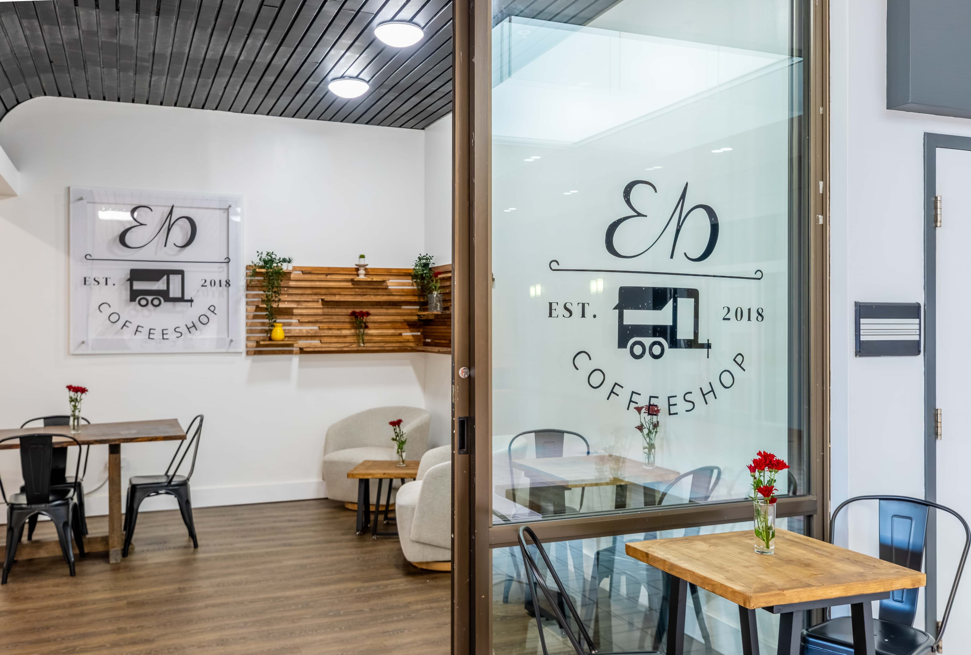 Eb Coffee at Place 400 — interior and cafe seating